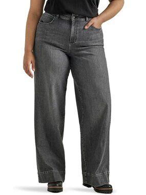 New Lee Womens Plus Size 28W Legendary High Rise Trouser Jeans Denim Gray 48x31
